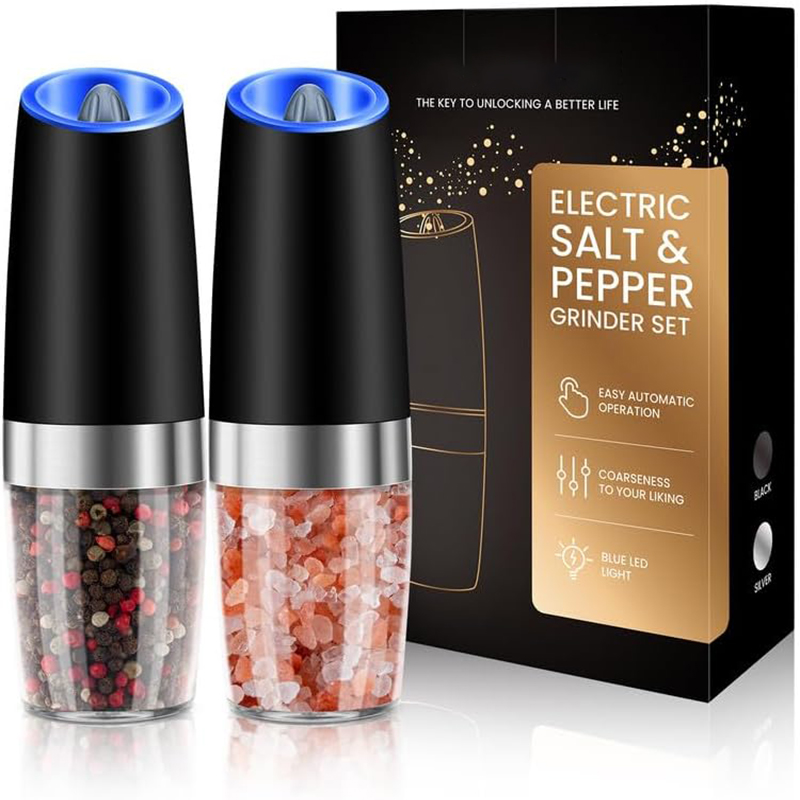 ENLITE Set Of 2 Automatic Gravity Electric Salt Pepper Mill Grinder LED  Light 